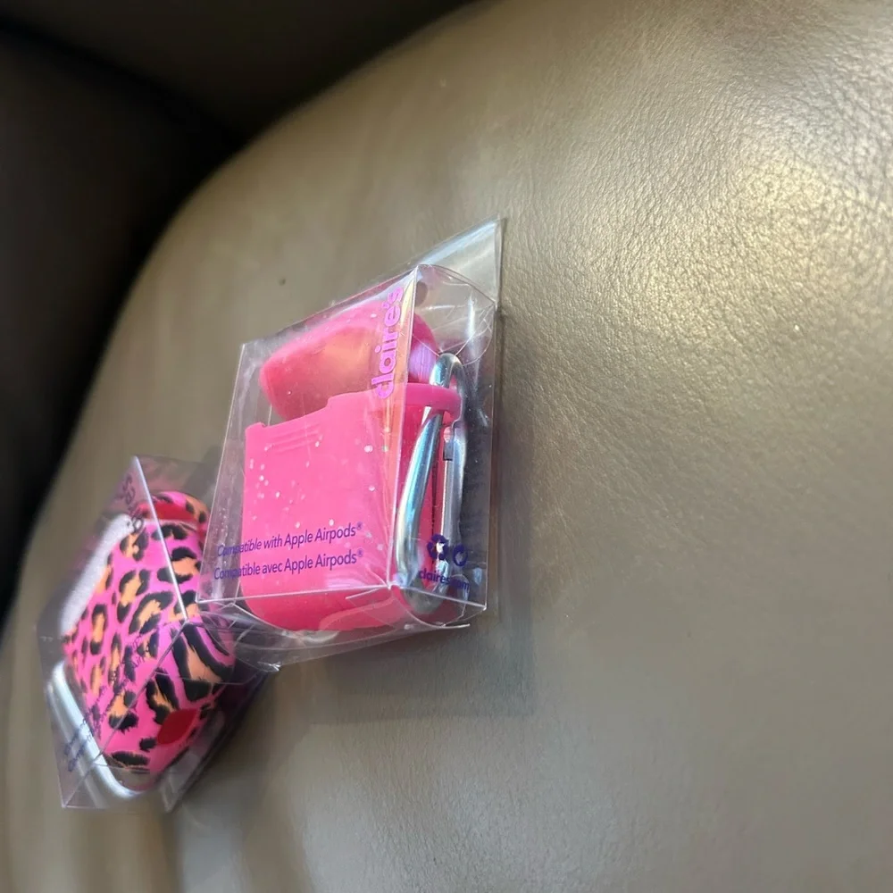 Claire's Pink Leopard and Pink Glitter AirPods Cases